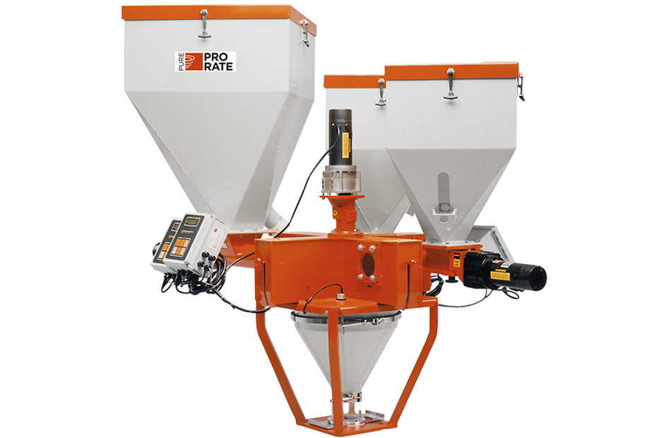 Three ProRate PURE Feeders on a ProBlend Mixer